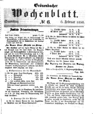 Grönenbacher Wochenblatt Samstag 6. Februar 1858