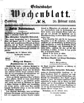 Grönenbacher Wochenblatt Samstag 20. Februar 1858