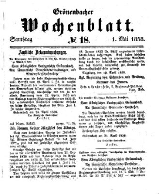 Grönenbacher Wochenblatt Samstag 1. Mai 1858