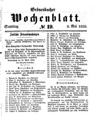 Grönenbacher Wochenblatt Samstag 8. Mai 1858