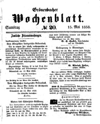 Grönenbacher Wochenblatt Samstag 15. Mai 1858