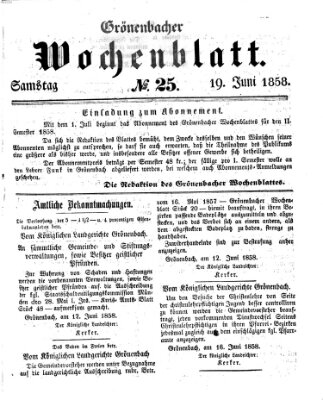 Grönenbacher Wochenblatt Samstag 19. Juni 1858