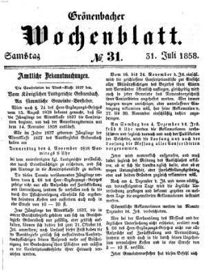 Grönenbacher Wochenblatt Samstag 31. Juli 1858