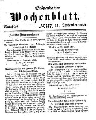 Grönenbacher Wochenblatt Samstag 11. September 1858