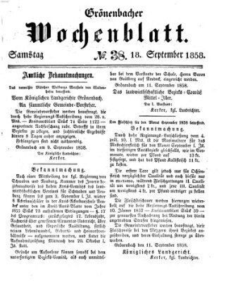 Grönenbacher Wochenblatt Samstag 18. September 1858