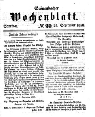 Grönenbacher Wochenblatt Samstag 25. September 1858