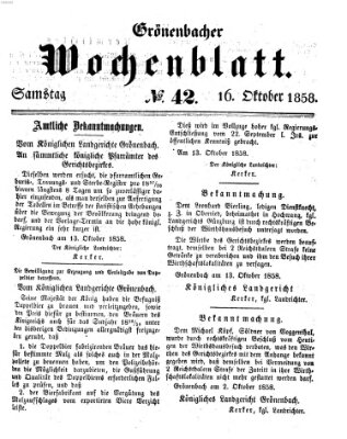 Grönenbacher Wochenblatt Samstag 16. Oktober 1858