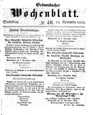 Grönenbacher Wochenblatt Samstag 13. November 1858