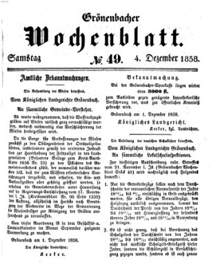 Grönenbacher Wochenblatt Samstag 4. Dezember 1858