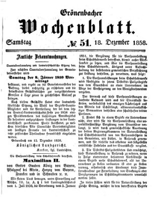 Grönenbacher Wochenblatt Samstag 18. Dezember 1858