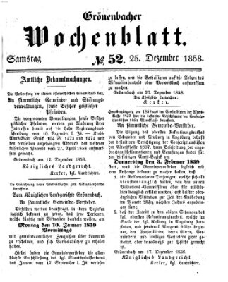 Grönenbacher Wochenblatt Samstag 25. Dezember 1858