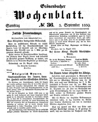 Grönenbacher Wochenblatt Samstag 3. September 1859