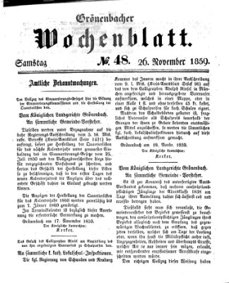 Grönenbacher Wochenblatt Samstag 26. November 1859