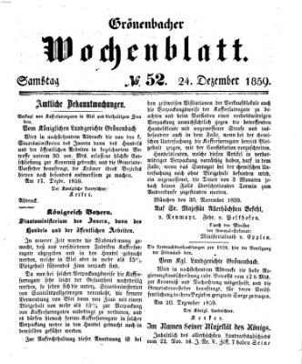 Grönenbacher Wochenblatt Samstag 24. Dezember 1859