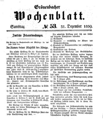 Grönenbacher Wochenblatt Samstag 31. Dezember 1859