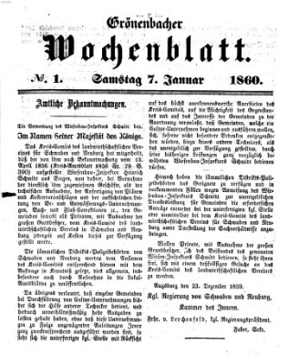 Grönenbacher Wochenblatt Samstag 7. Januar 1860