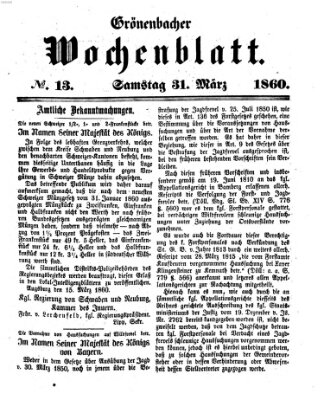 Grönenbacher Wochenblatt Samstag 31. März 1860