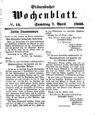 Grönenbacher Wochenblatt Samstag 7. April 1860