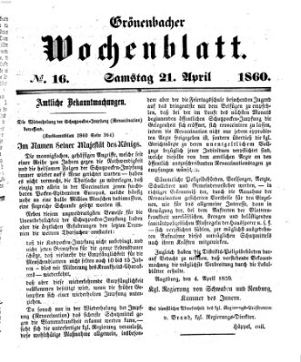 Grönenbacher Wochenblatt Samstag 21. April 1860