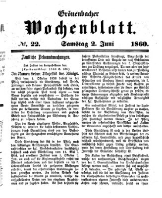 Grönenbacher Wochenblatt Samstag 2. Juni 1860