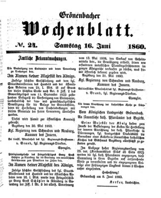 Grönenbacher Wochenblatt Samstag 16. Juni 1860