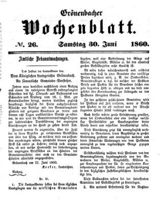 Grönenbacher Wochenblatt Samstag 30. Juni 1860