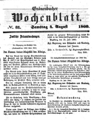 Grönenbacher Wochenblatt Samstag 4. August 1860