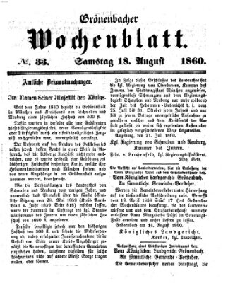 Grönenbacher Wochenblatt Samstag 18. August 1860