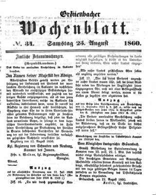 Grönenbacher Wochenblatt Samstag 25. August 1860