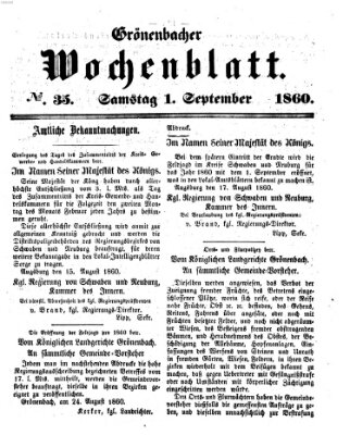 Grönenbacher Wochenblatt Samstag 1. September 1860