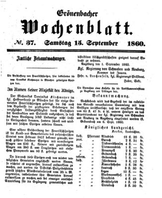 Grönenbacher Wochenblatt Samstag 15. September 1860