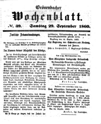 Grönenbacher Wochenblatt Samstag 29. September 1860