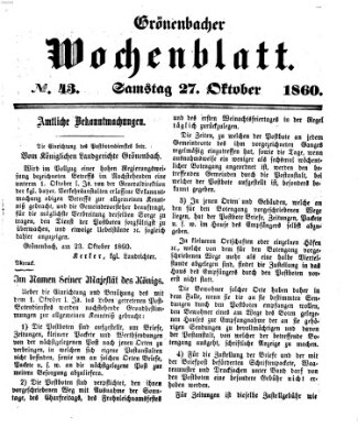 Grönenbacher Wochenblatt Samstag 27. Oktober 1860