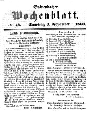 Grönenbacher Wochenblatt Samstag 3. November 1860