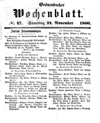 Grönenbacher Wochenblatt Samstag 24. November 1860