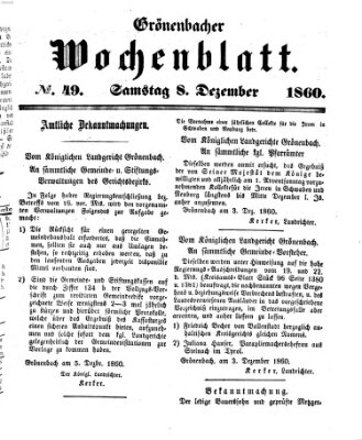 Grönenbacher Wochenblatt Samstag 8. Dezember 1860