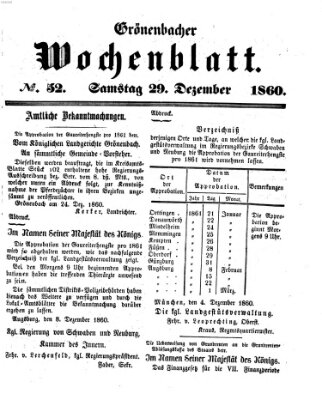 Grönenbacher Wochenblatt Samstag 29. Dezember 1860