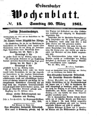 Grönenbacher Wochenblatt Samstag 30. März 1861