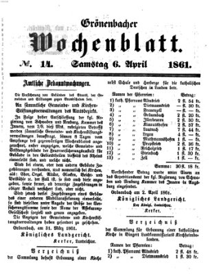 Grönenbacher Wochenblatt Samstag 6. April 1861