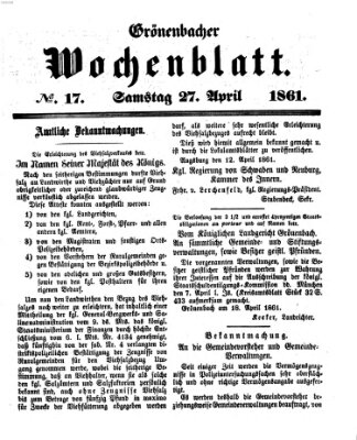 Grönenbacher Wochenblatt Samstag 27. April 1861