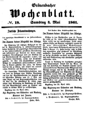 Grönenbacher Wochenblatt Samstag 4. Mai 1861