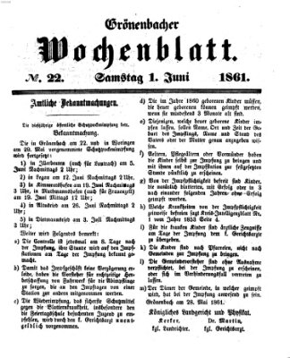 Grönenbacher Wochenblatt Samstag 1. Juni 1861