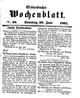 Grönenbacher Wochenblatt Samstag 29. Juni 1861