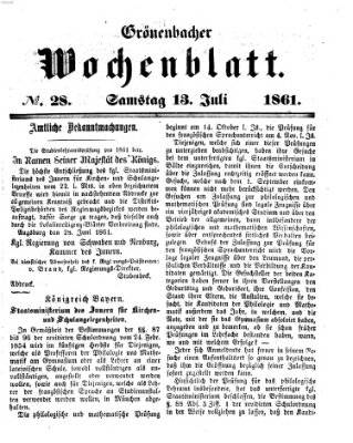 Grönenbacher Wochenblatt Samstag 13. Juli 1861