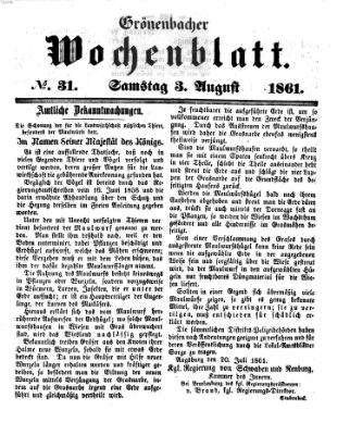 Grönenbacher Wochenblatt Samstag 3. August 1861