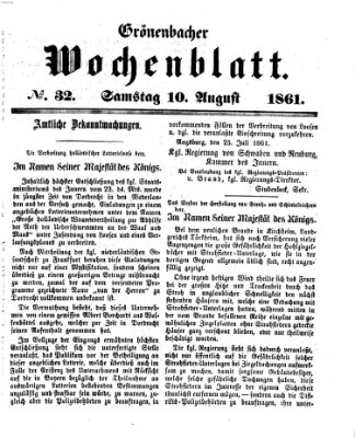 Grönenbacher Wochenblatt Samstag 10. August 1861