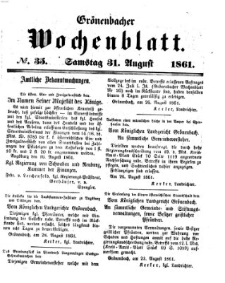 Grönenbacher Wochenblatt Samstag 31. August 1861