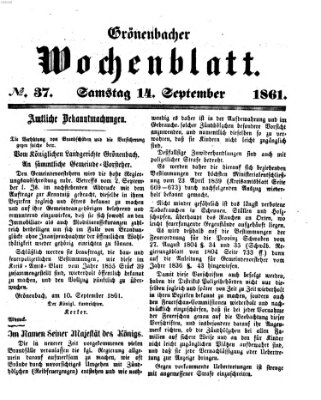 Grönenbacher Wochenblatt Samstag 14. September 1861