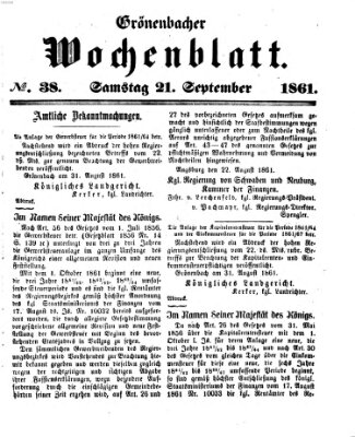 Grönenbacher Wochenblatt Samstag 21. September 1861