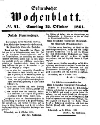 Grönenbacher Wochenblatt Samstag 12. Oktober 1861